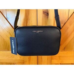 KARL LAGERFELD PARIS MAYBELLE CROSSBODY DOUBLE ZIP BAG Handbag Black nwt (6210)